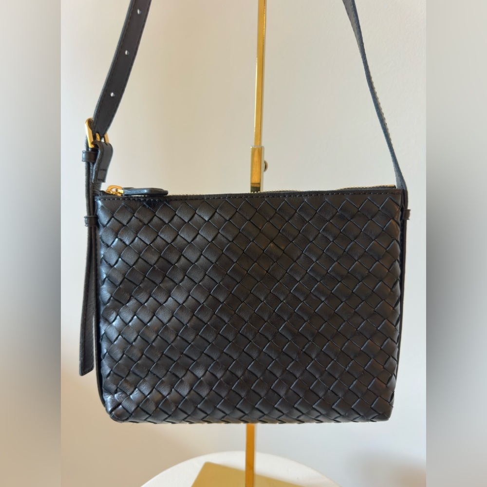 Madewell woven crossbody bag , black leather
